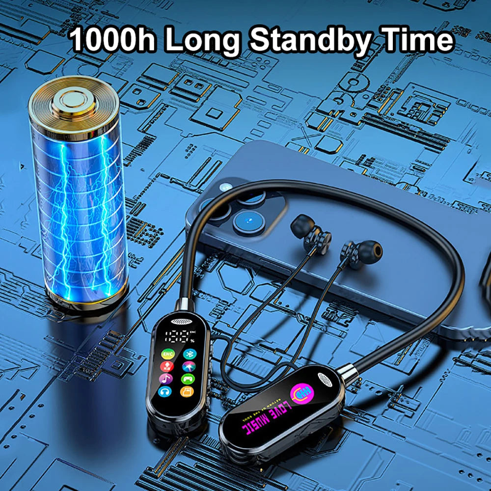 Color Screen Bluetooth 5.4 Earphones Neckband Headphones Wireless Headsets Hifi Stereo Noise Reduction Earbuds for Live Xiaomi