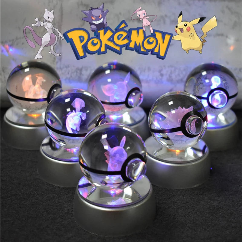 Pokemon Crystal Ball Lamp - 3D LED Night Light with Pikachu & More