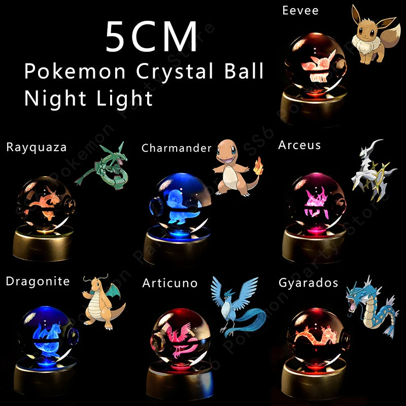 Pokemon Crystal Ball Lamp - 3D LED Night Light with Pikachu & More