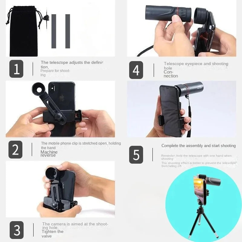Outdoor 2000X25 HD Monocular Telescope Mini Portable Mobile Phone Telescope with Holder Camping Hunting Birdwatching Telescopes