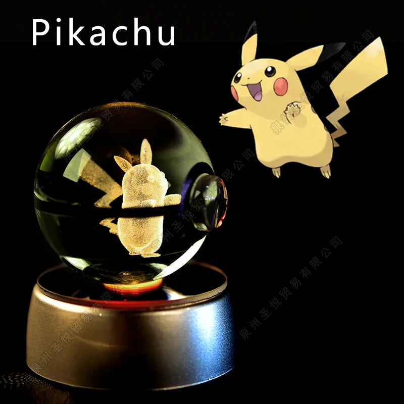 Pokemon Crystal Ball Lamp - 3D LED Night Light with Pikachu & More