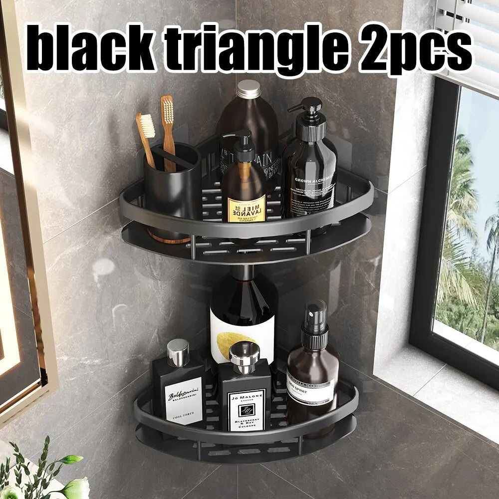 Wall Mounted Shower Shampoo Rack Bathroom Rack Towel Rack Diamond Free Stand Tripod Wall Hanging Corner Rectangular Stand