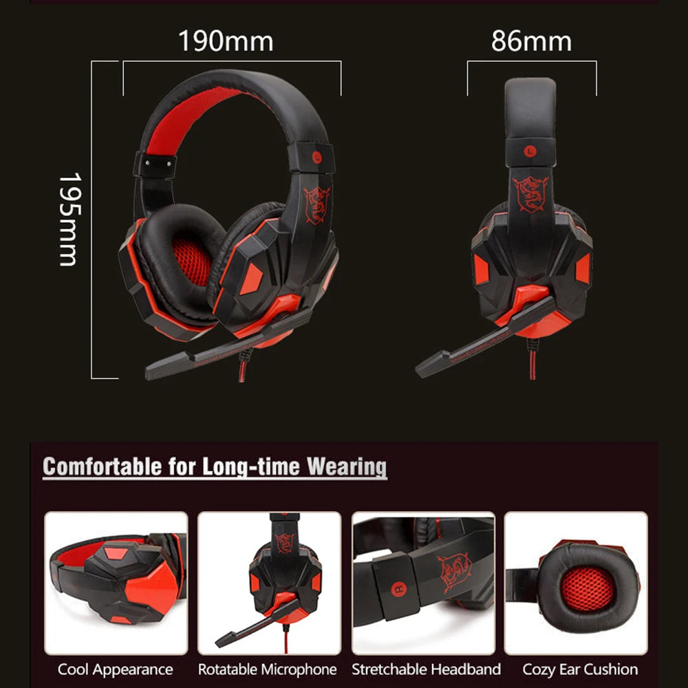 3.5Mm Wired Gaming Headphones with Microphone 120° Adjustable PC Bass Stereo Gamer Headset for PS4 PS5 Xbox Smartphone Laptop