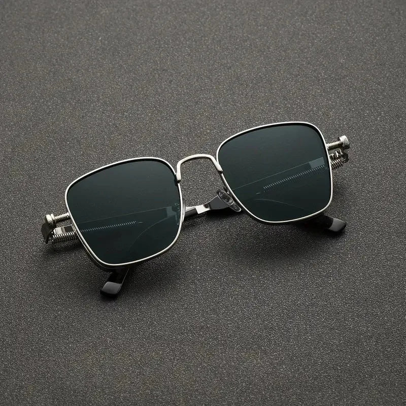 Men Vintage Steampunk Driving Sunglasses - Square Metal Frame Eyewear