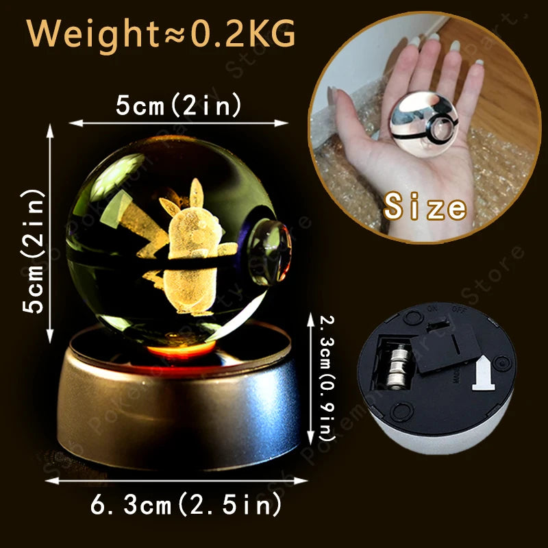 Pokemon Crystal Ball Lamp - 3D LED Night Light with Pikachu & More
