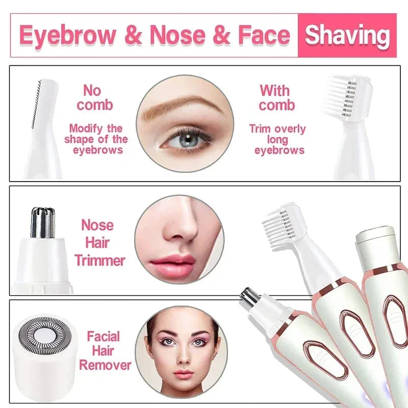 4-in-1 Electric Epilator - Painless Facial & Body Hair Removal Shaver