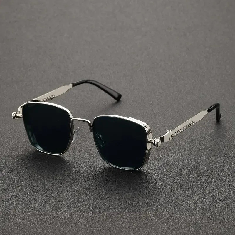 Men Vintage Steampunk Driving Sunglasses - Square Metal Frame Eyewear