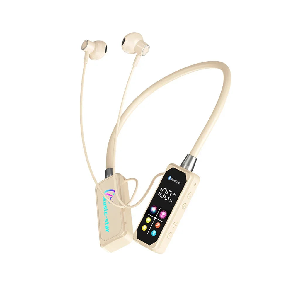 Color Screen Bluetooth 5.4 Earphones Neckband Headphones Wireless Headsets Hifi Stereo Noise Reduction Earbuds for Live Xiaomi