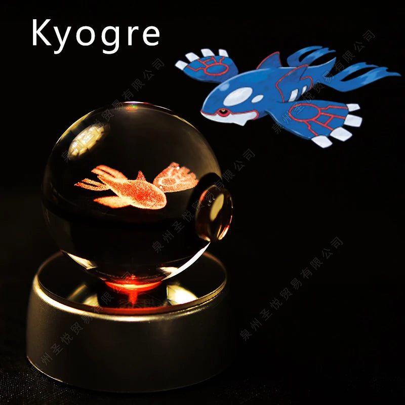 Pokemon Crystal Ball 3D Pikachu Gengar Mewtwo Night Light Lamp Pokeball 3D Glass Pokemon Crystal Ball Statue Kids Birthday Gift