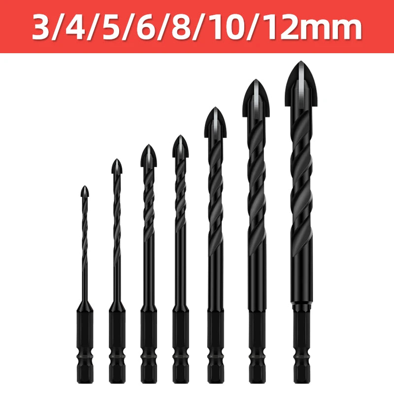 Cross Hex Drill Bit Set for Concrete Porcelain Tile Glass Metal Multifunction Drill Bits Kit Power Tools Drilling Drills