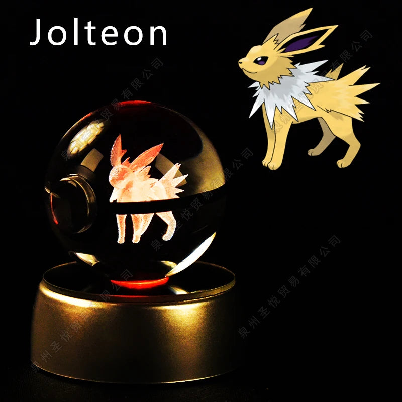 Pokemon Crystal Ball 3D Pikachu Gengar Mewtwo Night Light Lamp Pokeball 3D Glass Pokemon Crystal Ball Statue Kids Birthday Gift