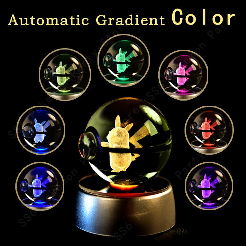 Pokemon Crystal Ball Lamp - 3D LED Night Light with Pikachu & More