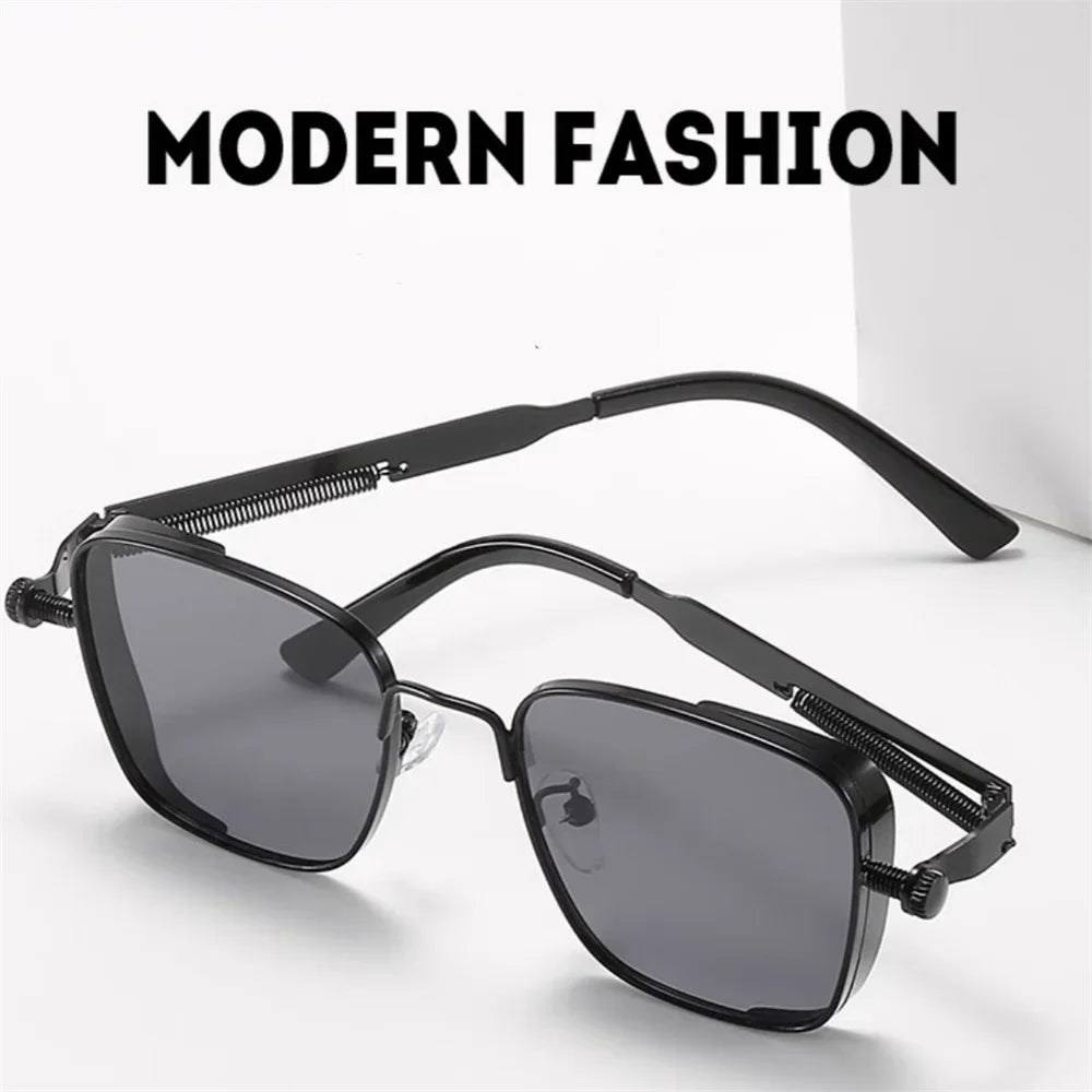 Men Vintage Steampunk Driving Sunglasses - Square Metal Frame Eyewear